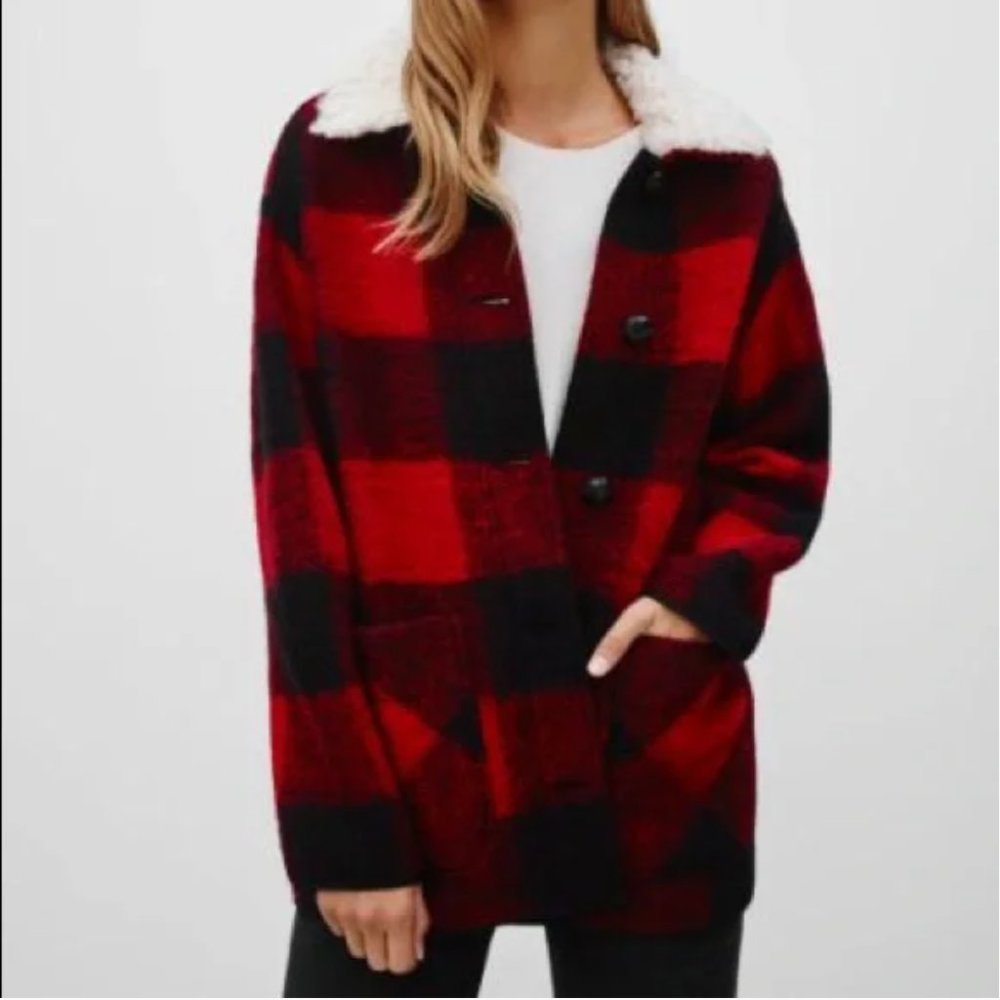 Aritzia Red and Black Plaid Jacket